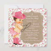 Invitation Fête de bébé Cowgirl Burlap Fleurs Calico (Devant)