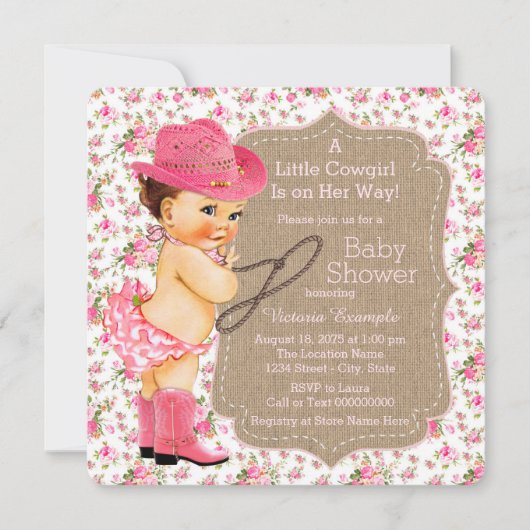 Invitation Fête de bébé Cowgirl Burlap Fleurs Calico (Devant)