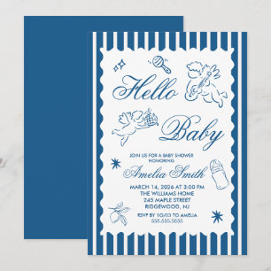 Invitation Fête de bébé Cupidon doodle neutre en matière de g
