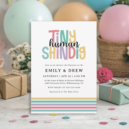 Invitation Fête de Bébé Cute Tiny Human Shindig pour un Coupl