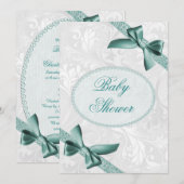 Invitation Fête de bébé Damassé et Rubans (Devant / Derrière)