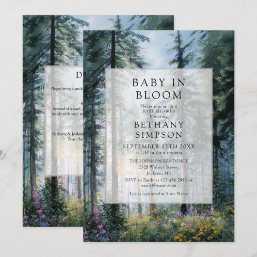 Invitation Fête de bébé dans la forêt en fleurs Code QR Baby (Devant / Derrière)