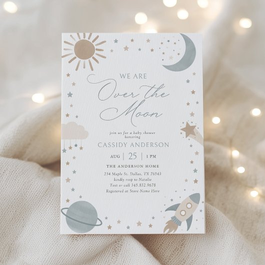 Invitation Fête de Bébé Dans l'Espace Au-Delà de la Lune
