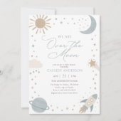 Invitation Fête de Bébé Dans l'Espace Au-Delà de la Lune (Devant)
