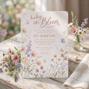Invitation Fête de bébé dans un jardin de fleurs sauvages pou