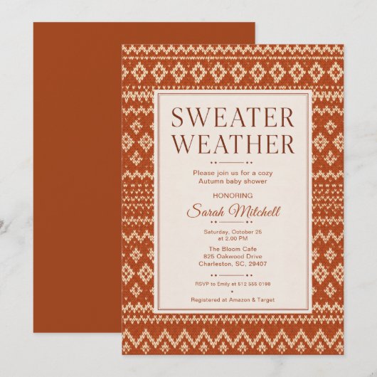 Invitation Fête de Bébé d'Automne Pull Météo (Devant / Derrière)