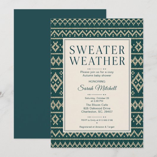Invitation Fête de Bébé d'Automne 'Sweater Weather' (Devant / Derrière)