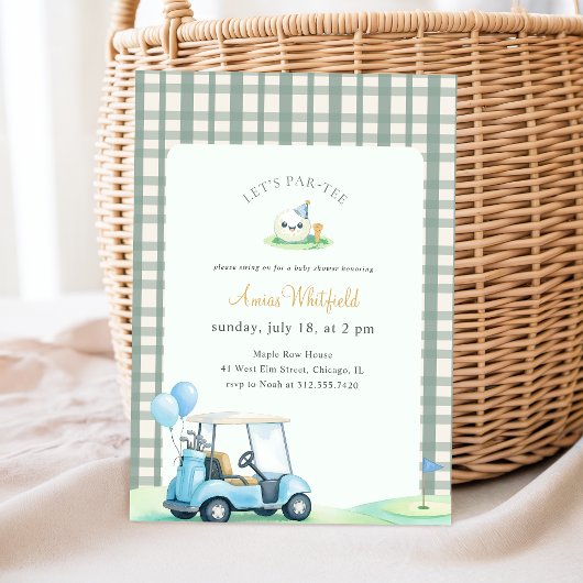 Invitation Fête de Bébé de Golf Gingham Sage Élégant