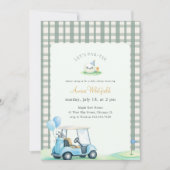 Invitation Fête de Bébé de Golf Gingham Sage Élégant (Devant)