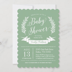 Invitation Fête de Bébé de Jardin de Cottage Fantaisiste Vert