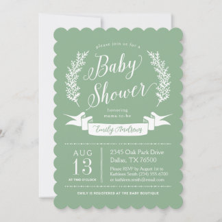 Invitation Fête de Bébé de Jardin de Cottage Fantaisiste Vert