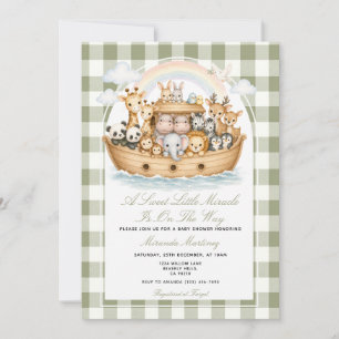Invitation Fête de bébé de l'Arche de Noé Vert Sauge