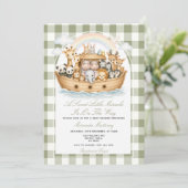 Invitation Fête de bébé de l'Arche de Noé Vert Sauge (Debout devant)