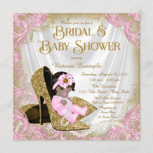 Invitation Fête de Bébé de Mariage Rose et Or Paillettes Chau