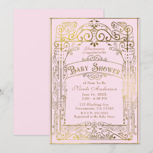 Invitation Fête de Bébé de Style Victorien Vintage Rose & Or
