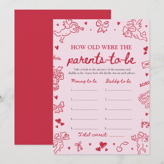 Invitation Fête de Bébé Dessinée à la Main Rose Quel âge avai (Devant / Derrière)