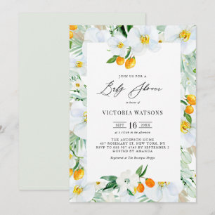 Invitation Fête de Bébé d'Été Orchidées Aquarelle et Kumquats
