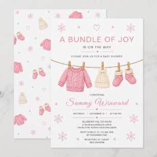 Invitation Fête de bébé d'hiver au linge rose tricoté