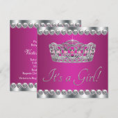 Invitation Fête de bébé Diamants Rose Chaud Princesse (Devant / Derrière)