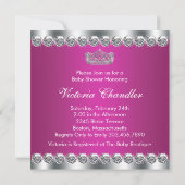 Invitation Fête de bébé Diamants Rose Chaud Princesse (Dos)