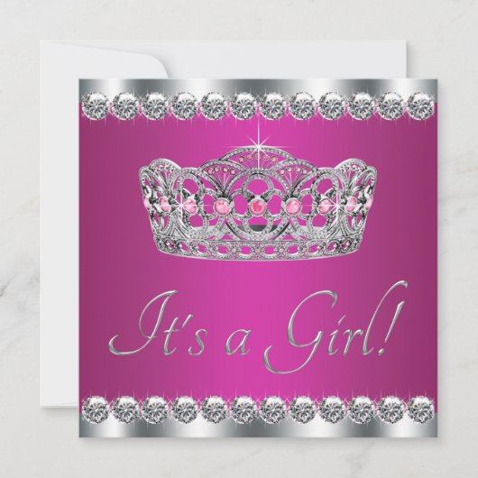 Invitation Fête de bébé Diamants Rose Chaud Princesse (Devant)