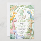 Invitation Fête de bébé dinosaure verte, thème dinosaure neut (Devant)