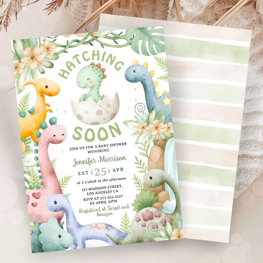 Invitation Fête de bébé dinosaure verte, thème dinosaure neut