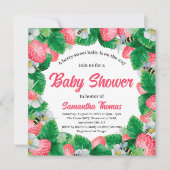 Invitation Fête de bébé douce aux fraises à l'aquarelle (Devant)