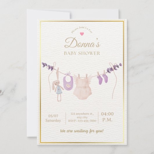 Invitation Fête de Bébé Douce et Pâtes de Naissance Editable (Devant)