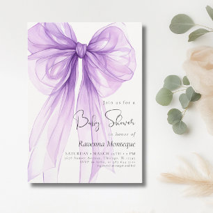 Invitation Fête de bébé douce et prépa Bow Coquette Lavande D