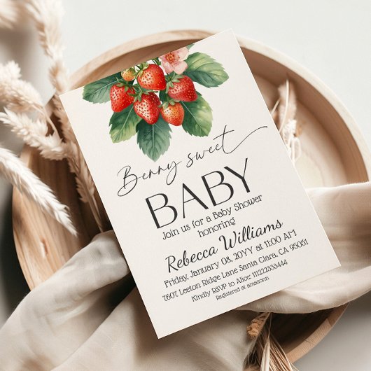 Invitation Fête de bébé douce fraise du marché frais