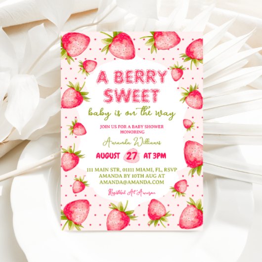 Invitation Fête de bébé douce fraise et baie