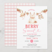 Invitation Fête de bébé douce ligne de fraises  (Devant / Derrière)