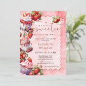 Invitation Fête de Bébé Douceur Aquarelle Fraise (Debout devant)