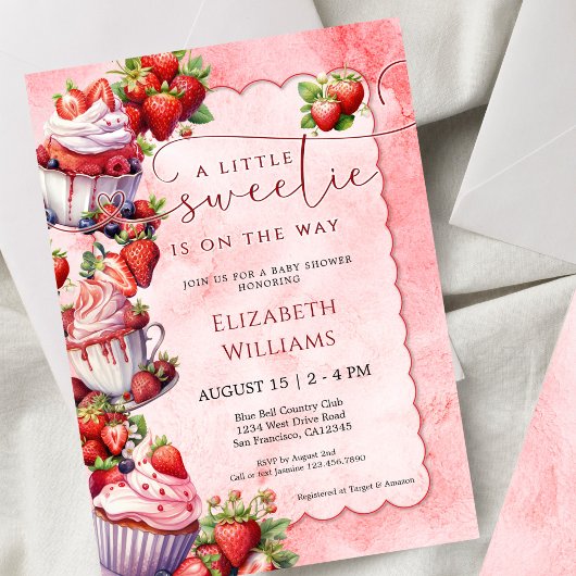 Invitation Fête de Bébé Douceur Aquarelle Fraise