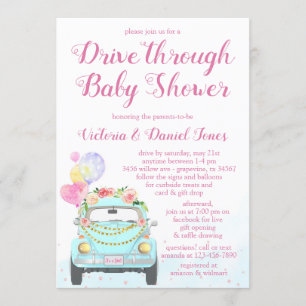 Invitation Fête de bébé drive-through pour fille en voiture
