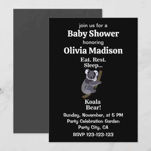 Invitation Fête de bébé drôle avec un ours koala (Devant / Derrière)