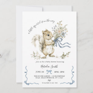 Invitation Fête de bébé écureuil ruban bleu aquarelle 