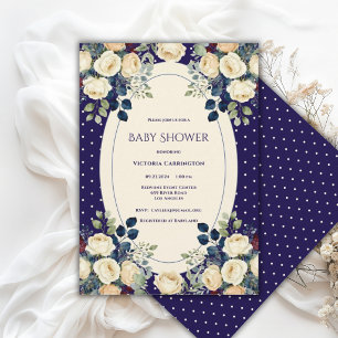 Invitation Fête de bébé élégante à pois bleus et crème florau