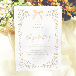 Invitation Fête de Bébé Élégante aux Fleurs Sauvages et Ruban