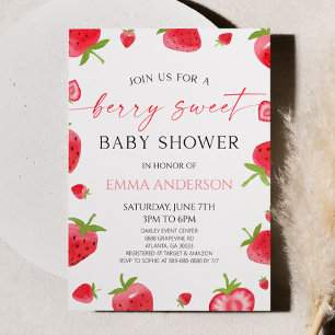 Invitation Fête de Bébé Élégante aux Fraises Une Douceur de B