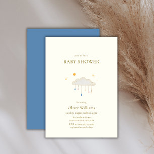 Invitation Fête de bébé élégante moderne perle bleue goutte d