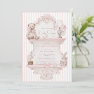 Invitation Fête de bébé élégante vintage rose