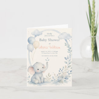 Invitation Fête de bébé éléphant Baby Shower Fille ou Garçon 