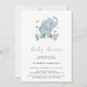 Invitation Fête de bébé éléphant bleu adorable garçon (Devant)