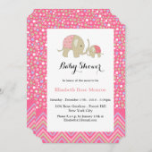 Invitation Fête de bébé éléphant bohémien rose et chevron (Devant / Derrière)