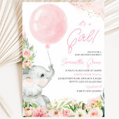 Invitation Fête de bébé éléphant floral rose