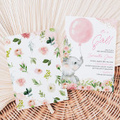 Invitation Fête de bébé éléphant floral rose