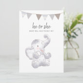 Invitation Fête de bébé éléphant moderne et neutre (Debout devant)