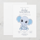 Invitation Fête de bébé éléphant Simple Fête de bébé moderne (Devant / Derrière)